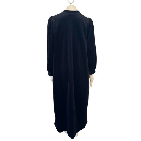 VTG ANNE LESLIE Floral Lace Bib Black Velvet Half Zip Full Length Robe SZ XL - Picture 7 of 11
